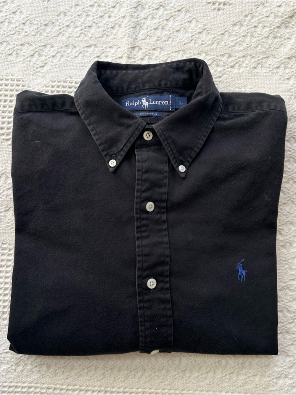Vintage Ralph Lauren Shirt Mens Large Black Cotton Little Pony Button Down Vtg